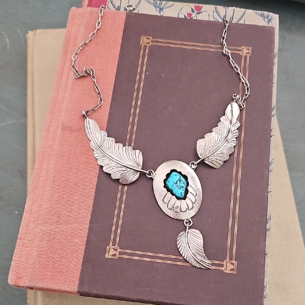 Silver and Turquoise Feather Necklace